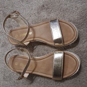 Fashion Soft Gold Slip Buckle Platform Sandals